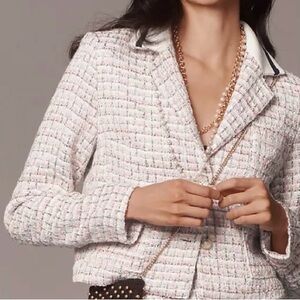 Anthropologie Maeve Sporty Trim Tweed Knit Blazer Jacket Size 12 Office Work